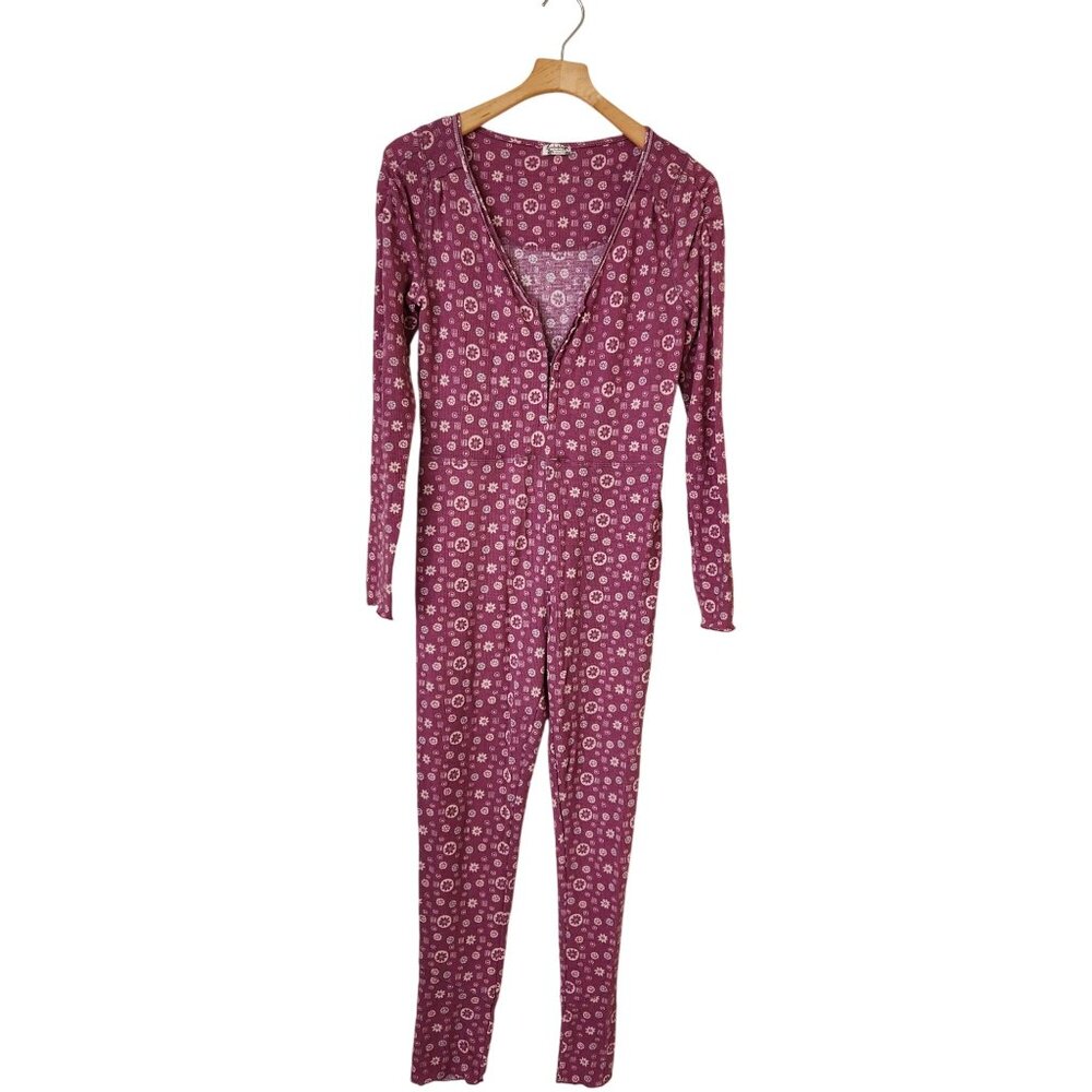 Free People Intimately Home Alone Pink Floral Onesie Pajama Long John Comfy - Picture 2 of 9